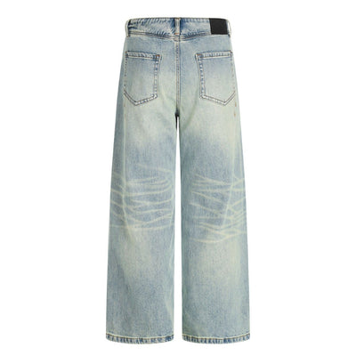 Men's Heavy-Washed Punk Loose Wide-Leg Straight Jeans