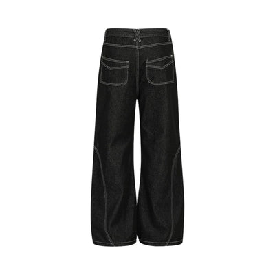 Men's Embroidered Denim Wide Leg Pants Street Vibe Unique Pockets