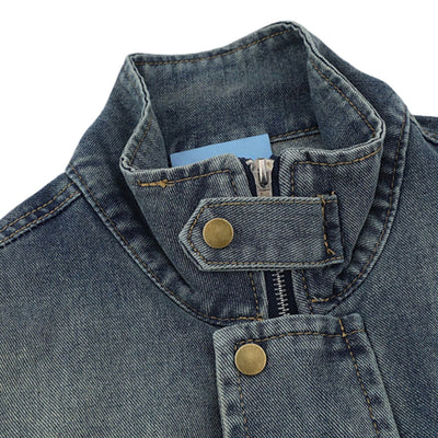 Heavy Craft Motorcycle Style Loose Casual Workwear Washed Denim Jacket