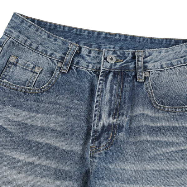 Vintage Washed Crease Effect Wide Leg Baggy Denim Jeans