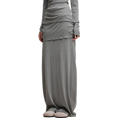 High Waist Ruched Knit Maxi Skirt