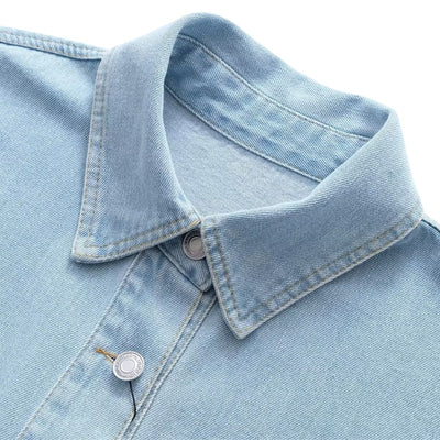 Women's Loose Street Style Mid-length Double Pocket Denim Shirt