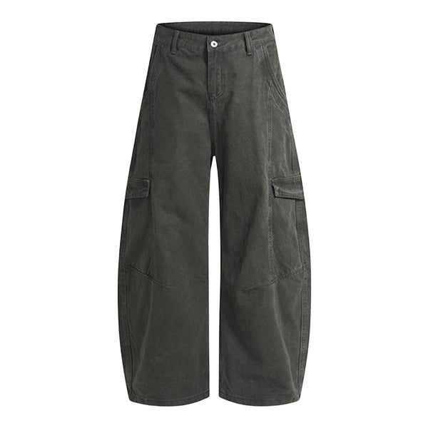 Minimal Washed Solid Wide Leg Barrel Pants