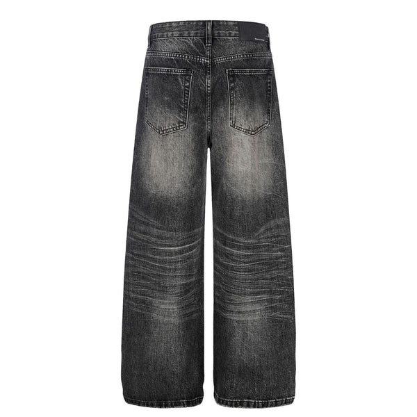 Vintage Washed Wide Leg Lightning Whisker Jeans