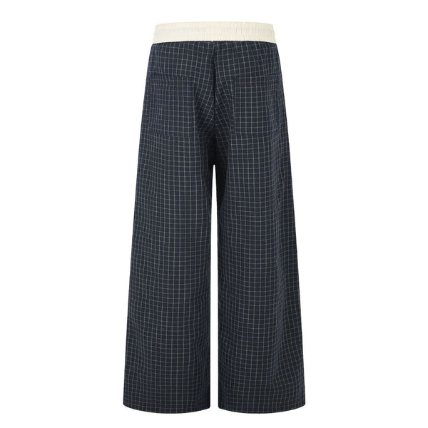Vintage Plaid Panel Wide-Leg Trousers