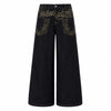 Oversized Embroidered Wide Leg Denim Jeans