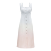 White Ombre Button Front Denim Midi Dress