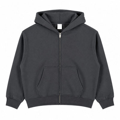 Boxy Cropped 340G Thermal Fleece Zip Hoodie