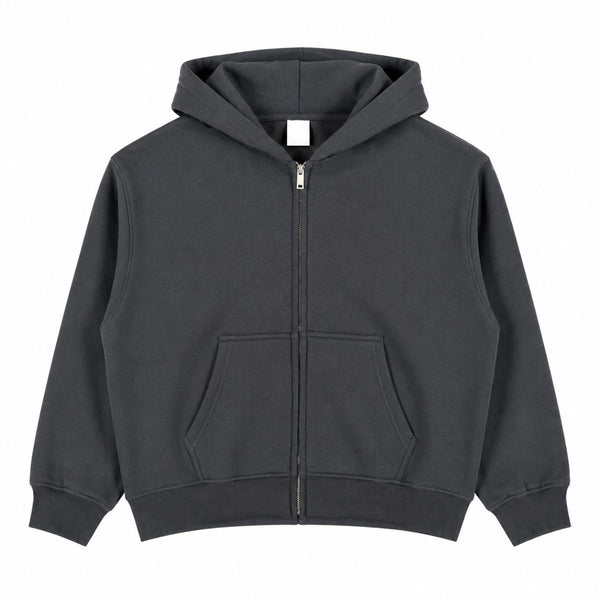 Boxy Cropped 340G Thermal Fleece Zip Hoodie