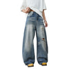 Distressed Curved Leg Wide Fit Denim Jeans