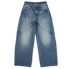 Faded Crackle Wash Baggy Curved Leg Denim Jeans