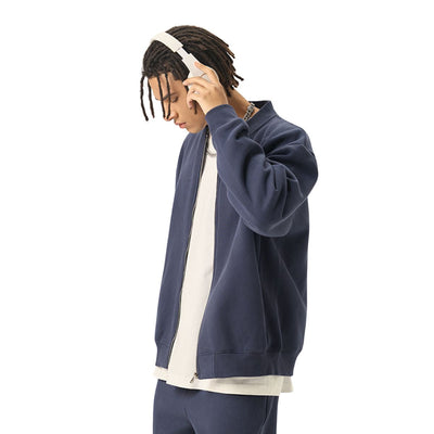 Solid Zip-Front Fleece Bomber Jacket
