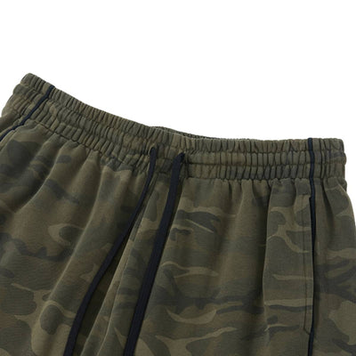 Heavyweight Camouflage Stripe Patchwork Drawstring Straight Leg Sweatpants