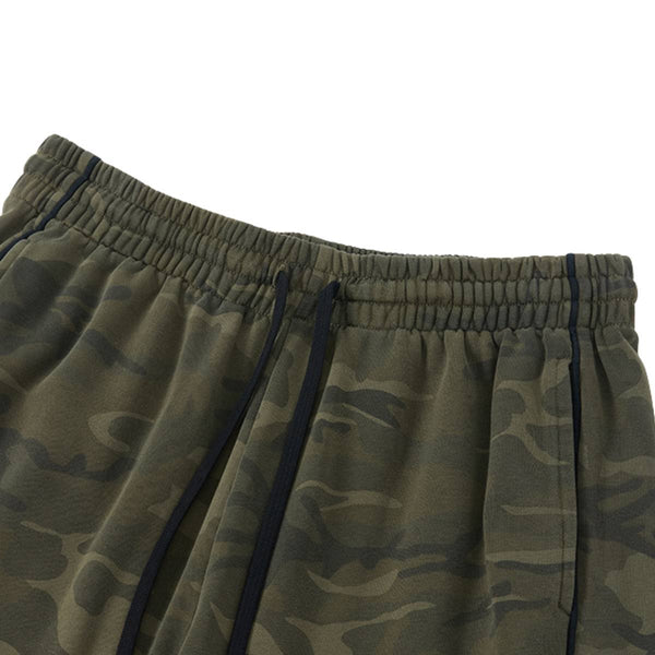 Heavyweight Camouflage Stripe Patchwork Drawstring Straight Leg Sweatpants