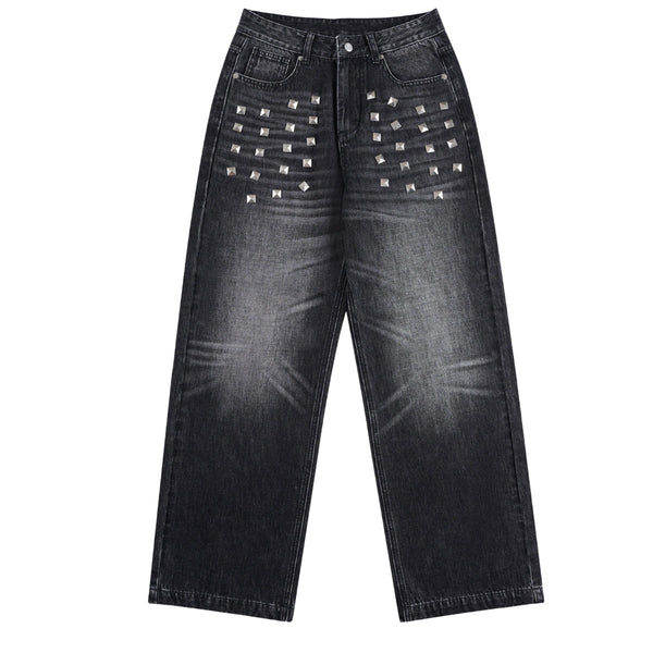 Vintage Blue Cat Whisker Studded Baggy Jeans