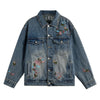 Casual Vintage Washed Floral Embroidered Hip-hop Denim Jacket