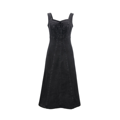 Corset Lace-Up Denim Midi Dress