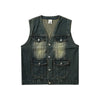 V-Neck Utility Denim Cargo Vest