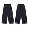 Contrast Stitch Black Wide-Leg Jeans