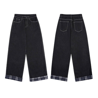 Contrast Stitch Black Wide-Leg Jeans