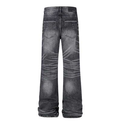 Vintage Washed Black Flared Denim Jeans