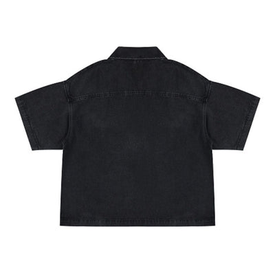 Vintage Washed Denim Zip Polo Shirt