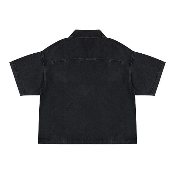 Vintage Washed Denim Zip Polo Shirt