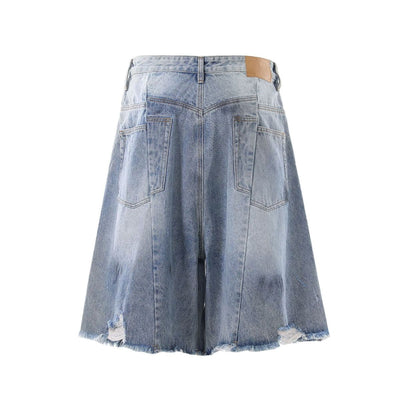Distressed Washed Wide Leg Denim Shorts