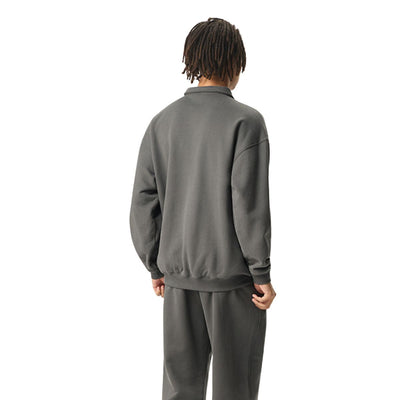 Solid Color Fleece Polo Collar Sweatshirt