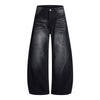 Vintage Washed Curved Loose Wide-Leg Jeans