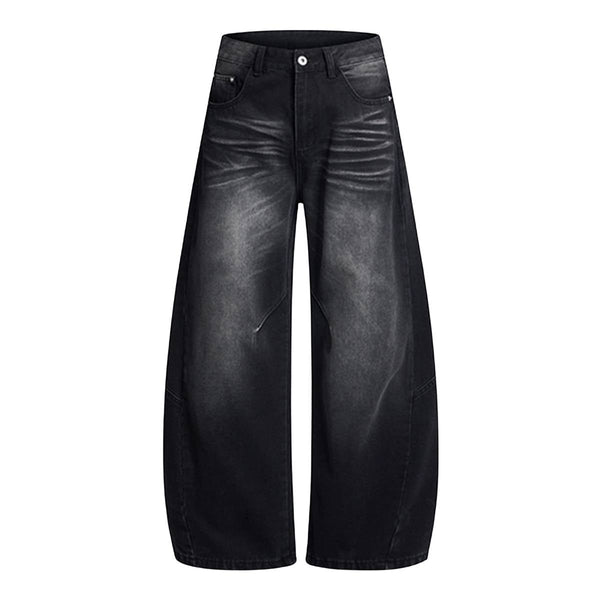 Vintage Washed Curved Loose Wide-Leg Jeans