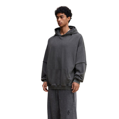 Two-Layer Sleeve Acid Washed Cotton Hoodie