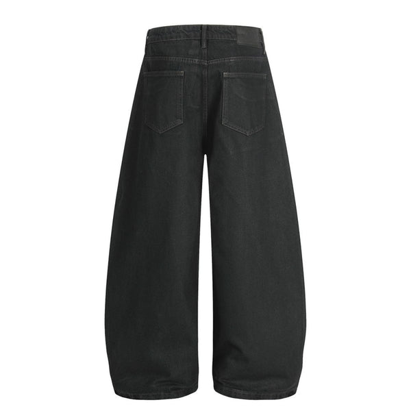 Men's Distressed Washed Denim Curved Pants Loose Wide Leg Street