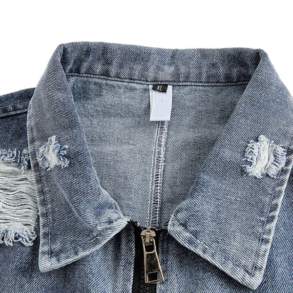 Vintage Distressed Patchwork Denim Jacket