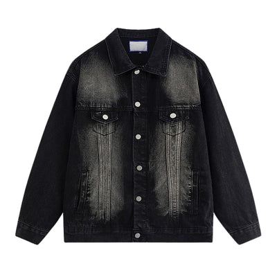 Unisex Retro Street style Distressed Washed Blue&yellow Mud-dyed Denim Jacket