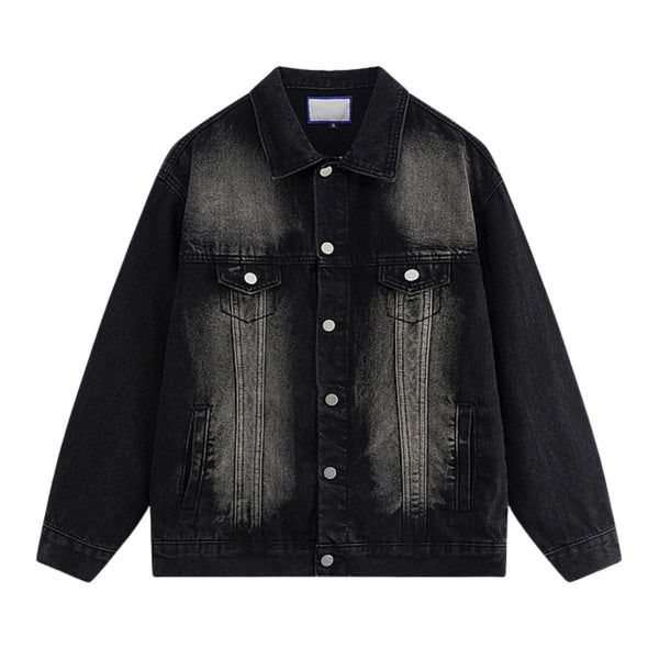 Unisex Retro Street style Distressed Washed Blue&yellow Mud-dyed Denim Jacket