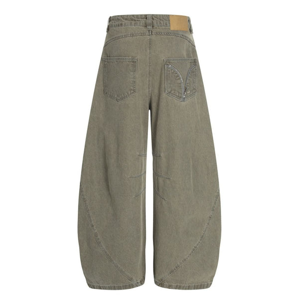 Men's American Street Curved Pants Washed Distressed Loose Wide Leg