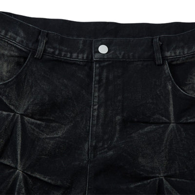 Men's Tie-Dye Denim Pants Heavy Pleated Distressed Loose Wide Leg