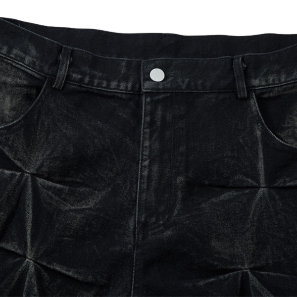 Men's Tie-Dye Denim Pants Heavy Pleated Distressed Loose Wide Leg