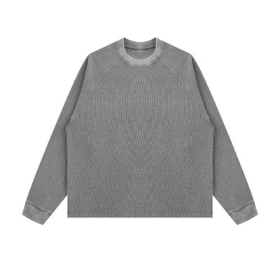 Washed Waffle Cotton Raglan Long Sleeve Tee 340G
