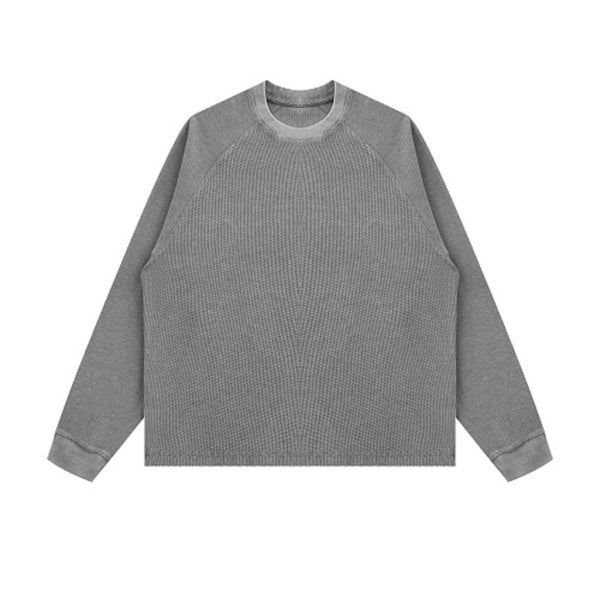 Washed Waffle Cotton Raglan Long Sleeve Tee 340G