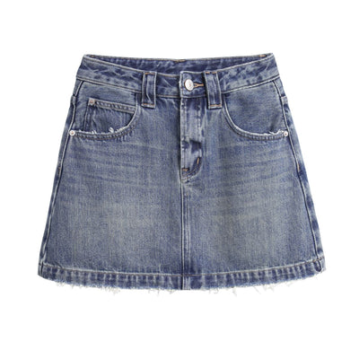 Raw Hem Vintage Wash Denim Mini Skirt