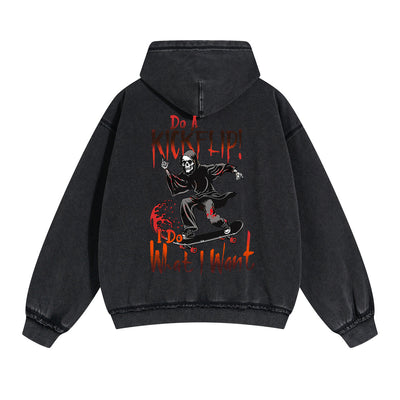 Skeleton Kickflip Graphic Double Slider Zip Hoodie-INNBLAC