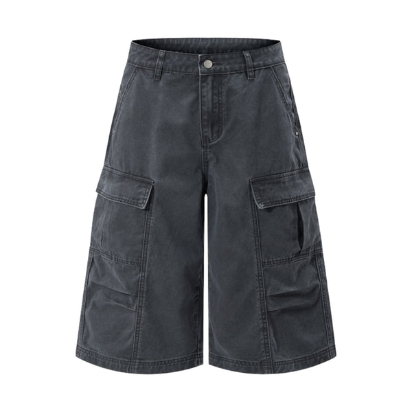 Vintage Washed Distressed Multi-Pocket Cargo Shorts