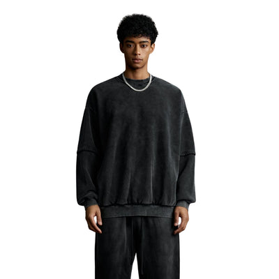 Crew Neck Mock Two-Layer Fleece Sweatshirt