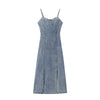 Women's Washed Denim Slip Midi Dress