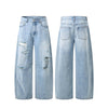 Vintage Washed Ripped Wide Leg Straight Denim Jeans