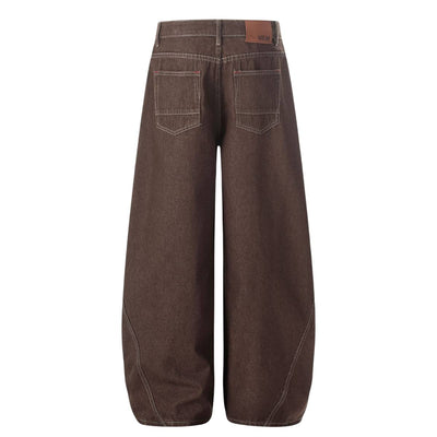 Vintage Washed Curved Seam Baggy Wide-Leg Cargo Jeans