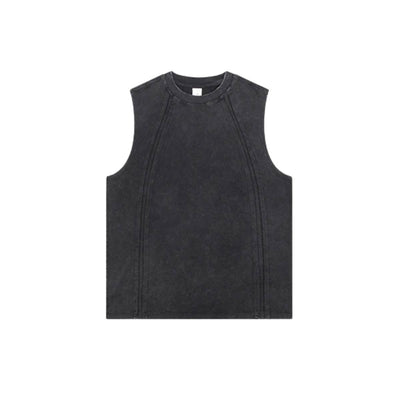 Distressed Raw Hem Patchwork Acid Wash Sleeveless Tank Tee