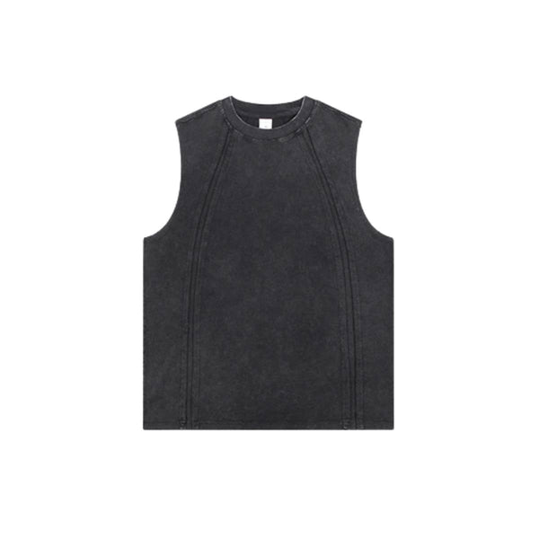 Distressed Raw Hem Patchwork Acid Wash Sleeveless Tank Tee